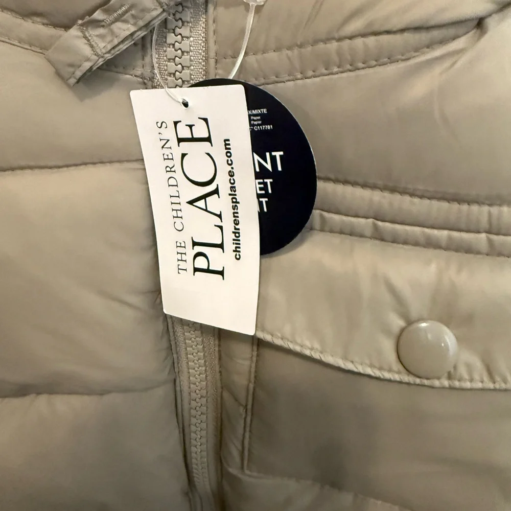 Children’s Place Toddler Boy 18-24 Month Tan Puffer Jacket With Fleece Inside